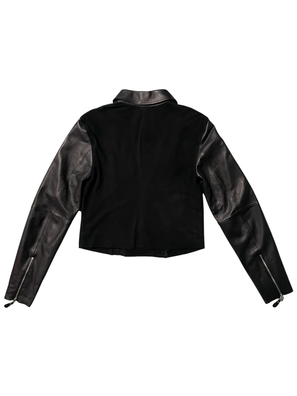 PAIGE Silvie Black Leather Suede Contrast Cropped Moto Jacket XS - Picture 8 of 12